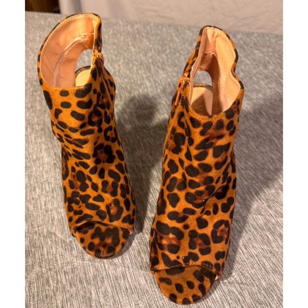 Animal Print Cheetah Print Skinny High Heels Open Toe Booties Women’s Size 8